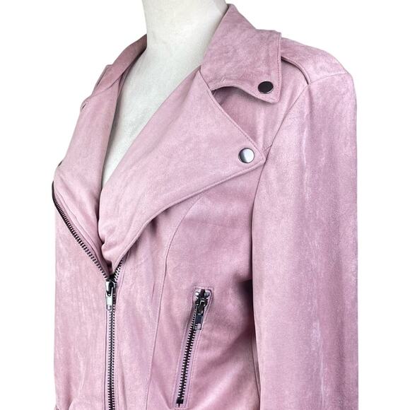 BB Dakota Blush Pink Faux Suede Asymmetrical Zip Belted Biker Moto Jacket - Picture 10 of 14